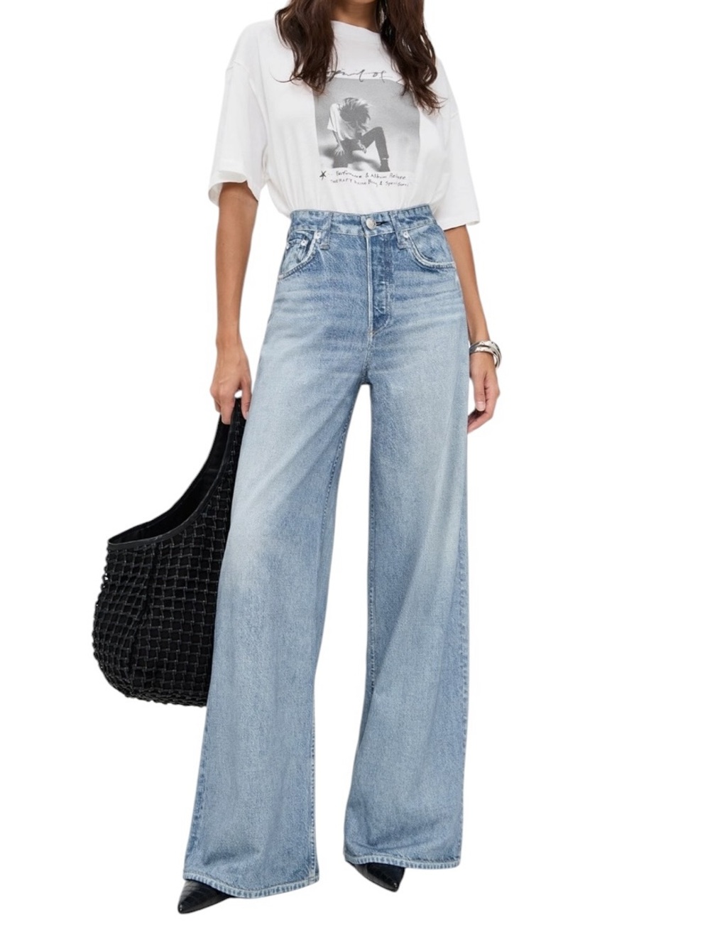 Rag & Bone Cotton Terry Rb Miramar Sofie Wide-Leg Printed Jeans Size 26